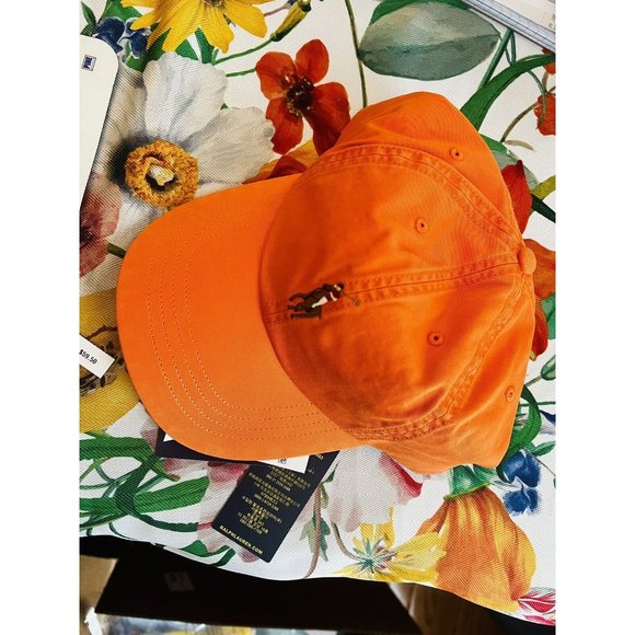 New NWT Polo Ralph Lauren Men Cotton Chino Ball Cap Hat Color Lifeboat Orange - Picture 7 of 14